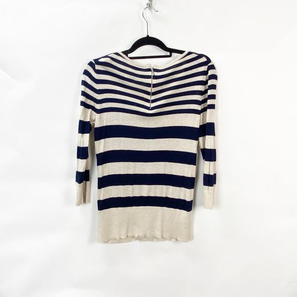 2/$30 LOFT Ann Taylor Small Womens Cream/Blue Striped  Pullover Knit Sweater - Picture 8 of 10